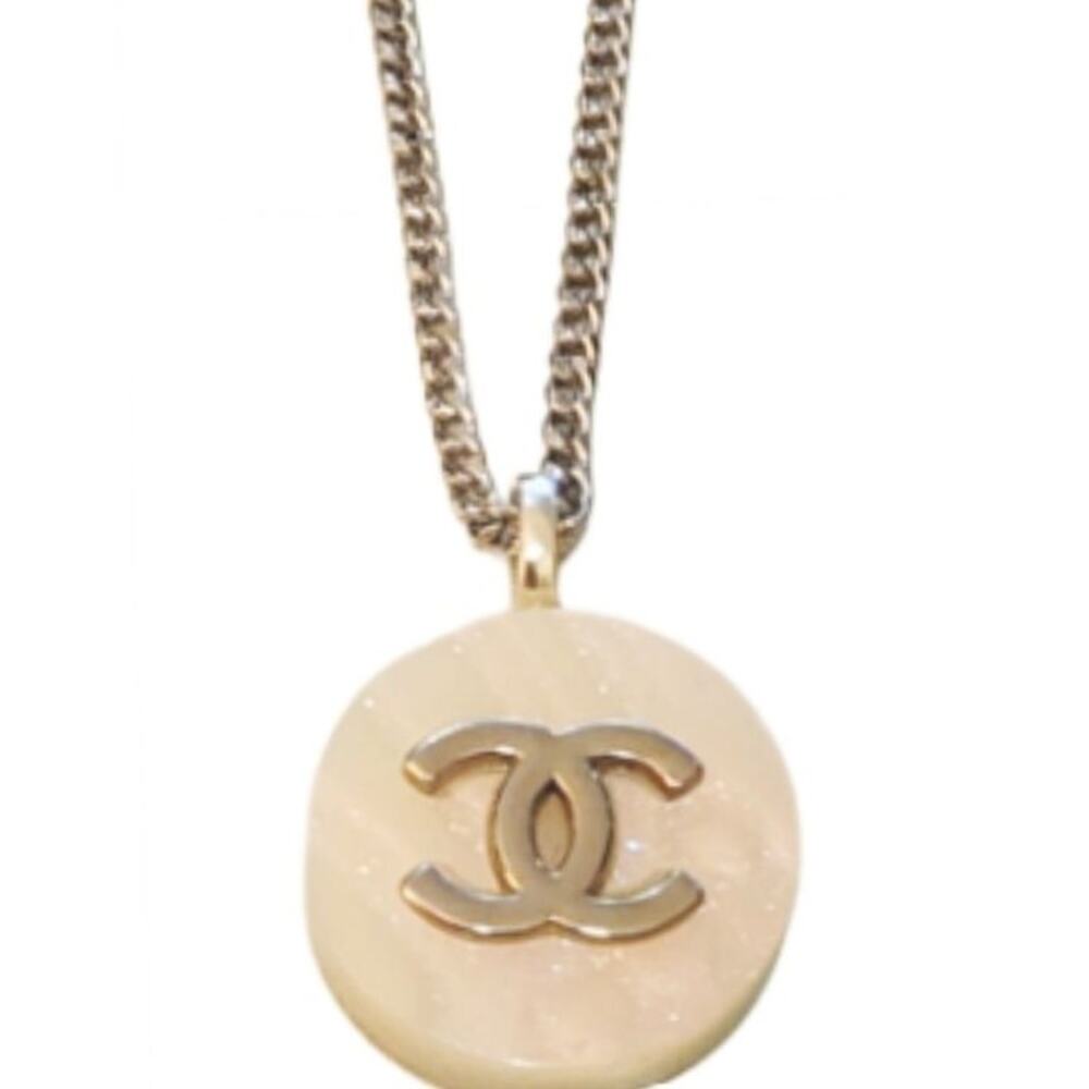 Pink & Silver Iridescent Large Button Pendant on 18K White Gold Filled Necklace - Picture 2 of 4